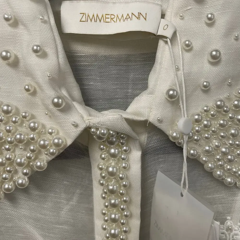 NWT Zimmermann High Tide Pearl Shirt Ivory Long Sleeve Button Up AU 0 / US 4 - Picture 6 of 11